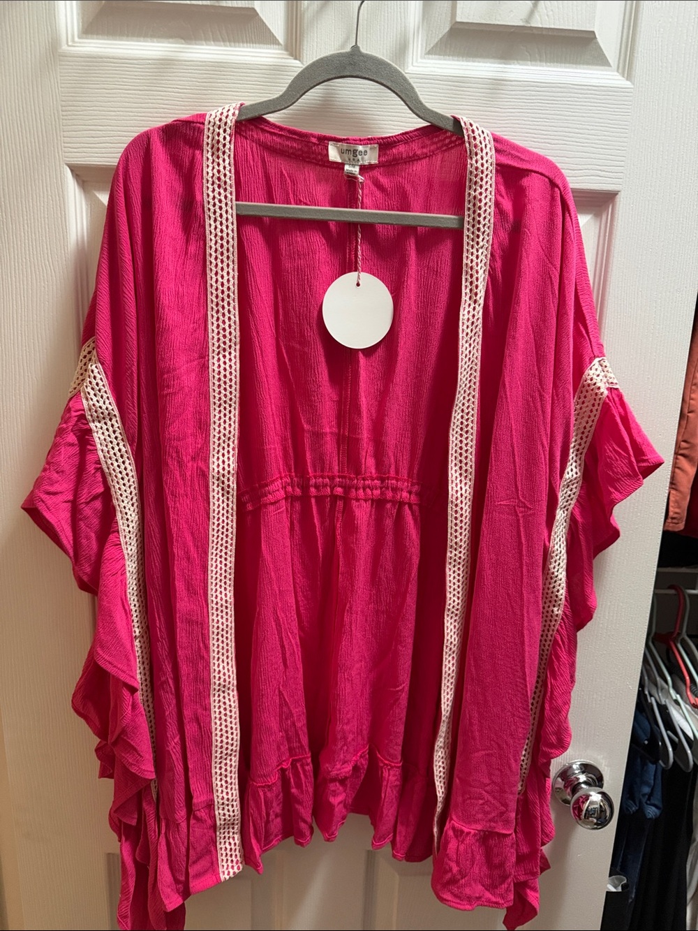 Umgee Hot Pink Crochet-Trim Kimono Tunic